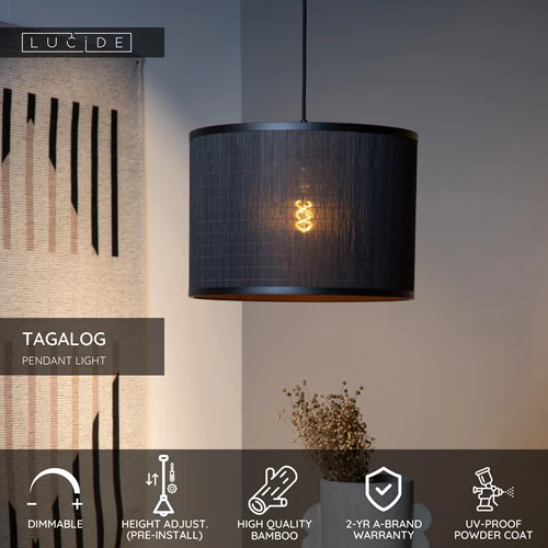 Lucide TAGALOG - Pendant light - Ø 40 cm - 1xE27 - Black - USP